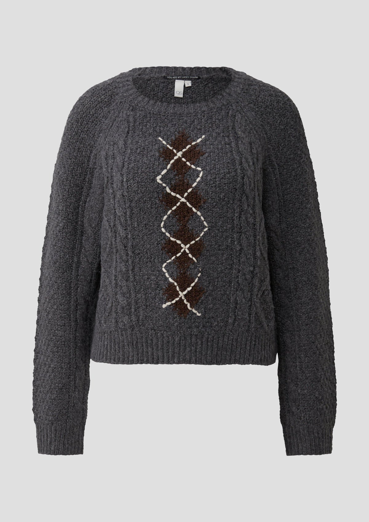 QS - Strickpullover mit Intarsienmuster - Farbe: Grau grau