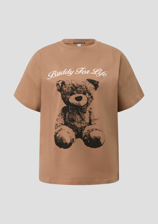 QS - Baumwollshirt mit Frontprint - Farbe: Braun braun