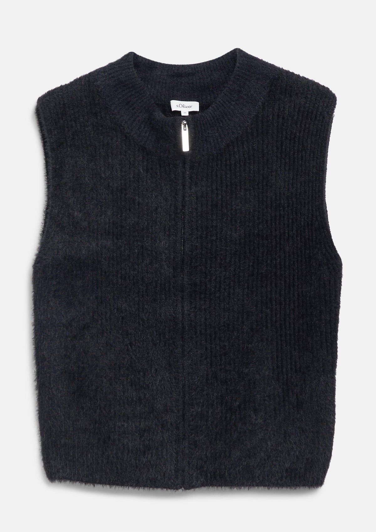 s.Oliver - Flauschige Strickweste mit Stehkragen - Farbe: Schwarz schwarz