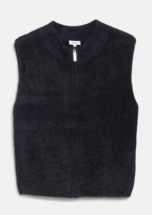 s.Oliver - Flauschige Strickweste mit Stehkragen - Farbe: Schwarz schwarz