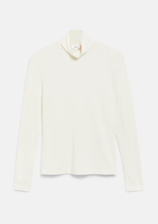 s.Oliver - Langarmshirt mit Rollkragen / Slim Fit - Farbe: Creme creme