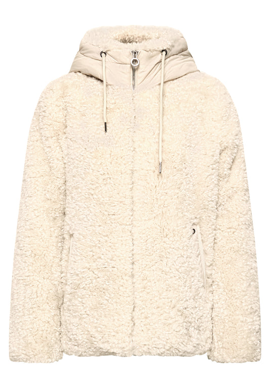Street One Damen Teddy-Jacke mit Softshell-Kapuze - Sand smooth stone sand