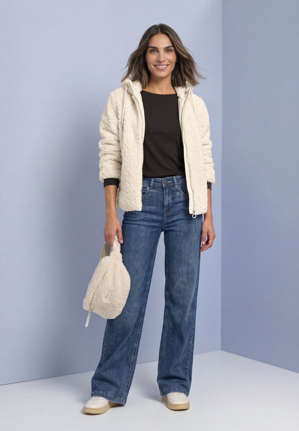 Street One Damen Teddy-Jacke mit Softshell-Kapuze - Sand smooth stone sand