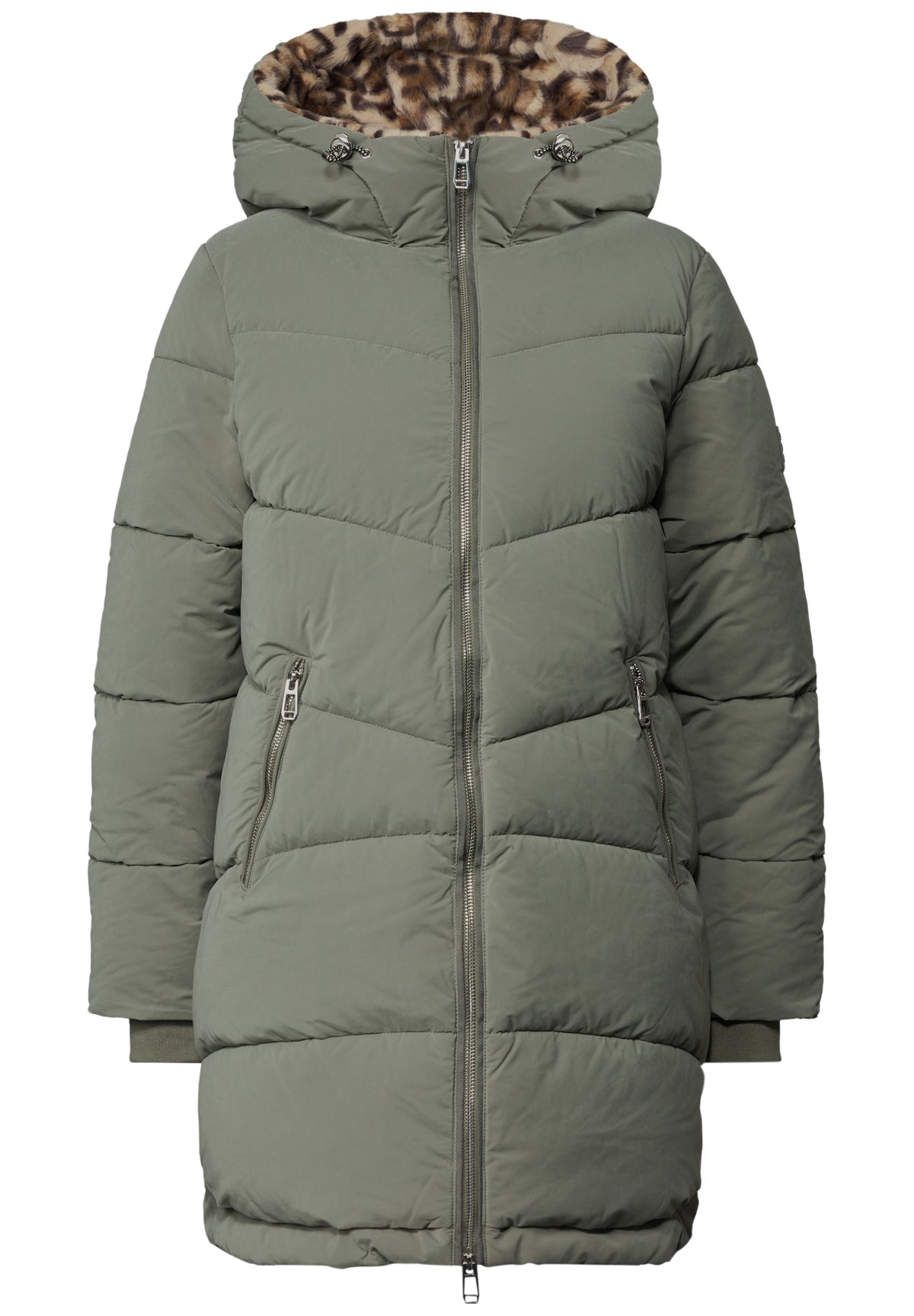 Street One Damen Gefütterter Parka mit Leo-Fake-Fur - Dunkelgrün Somber Green
