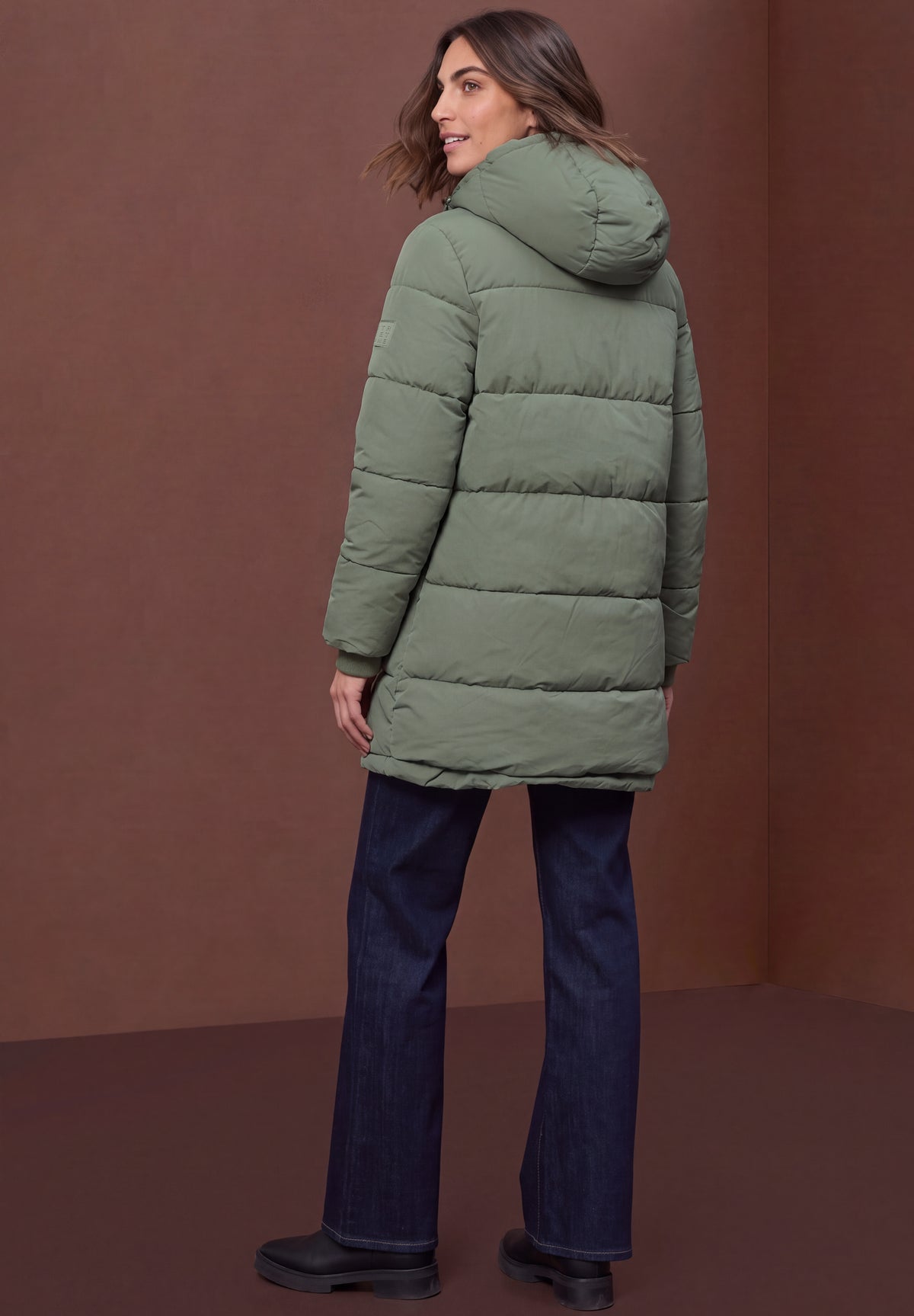Street One Damen Gefütterter Parka mit Leo-Fake-Fur - Dunkelgrün Somber Green