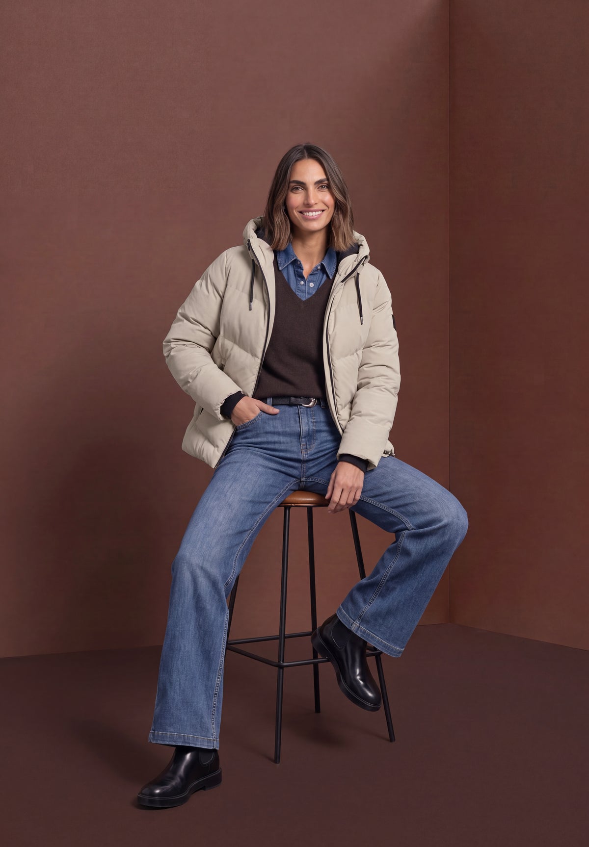 Street One Damen Pufferjacke mit Kapuze - Beige barley beige