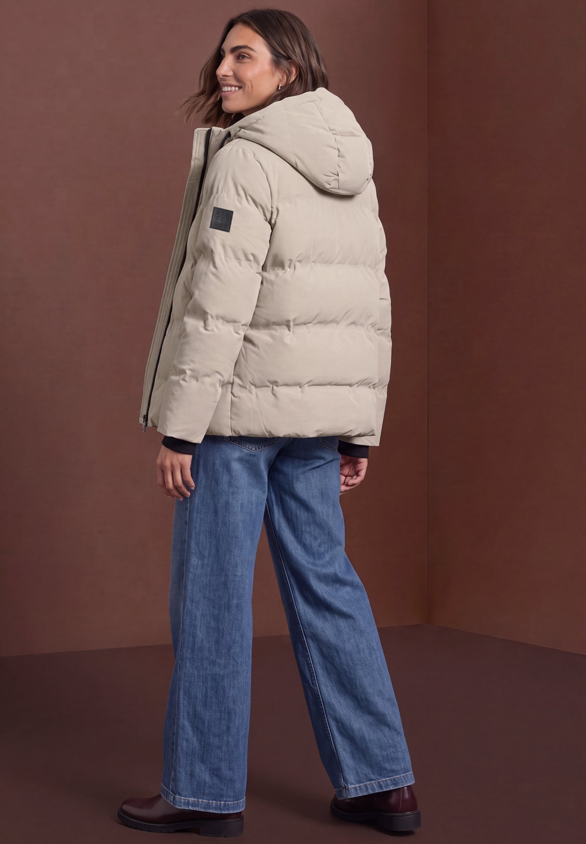 Street One Damen Pufferjacke mit Kapuze - Beige barley beige