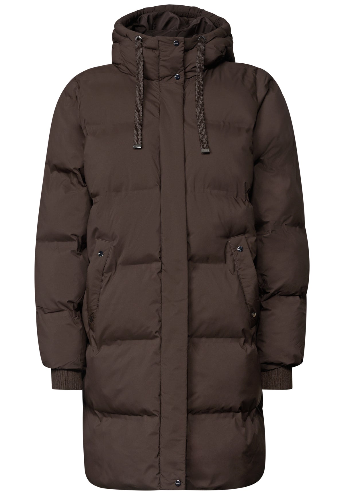 Street One Damen lange Steppjacke mit Kapuze - Rotbraun auburn brown