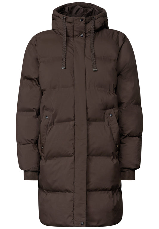 Street One Damen lange Steppjacke mit Kapuze - Rotbraun auburn brown