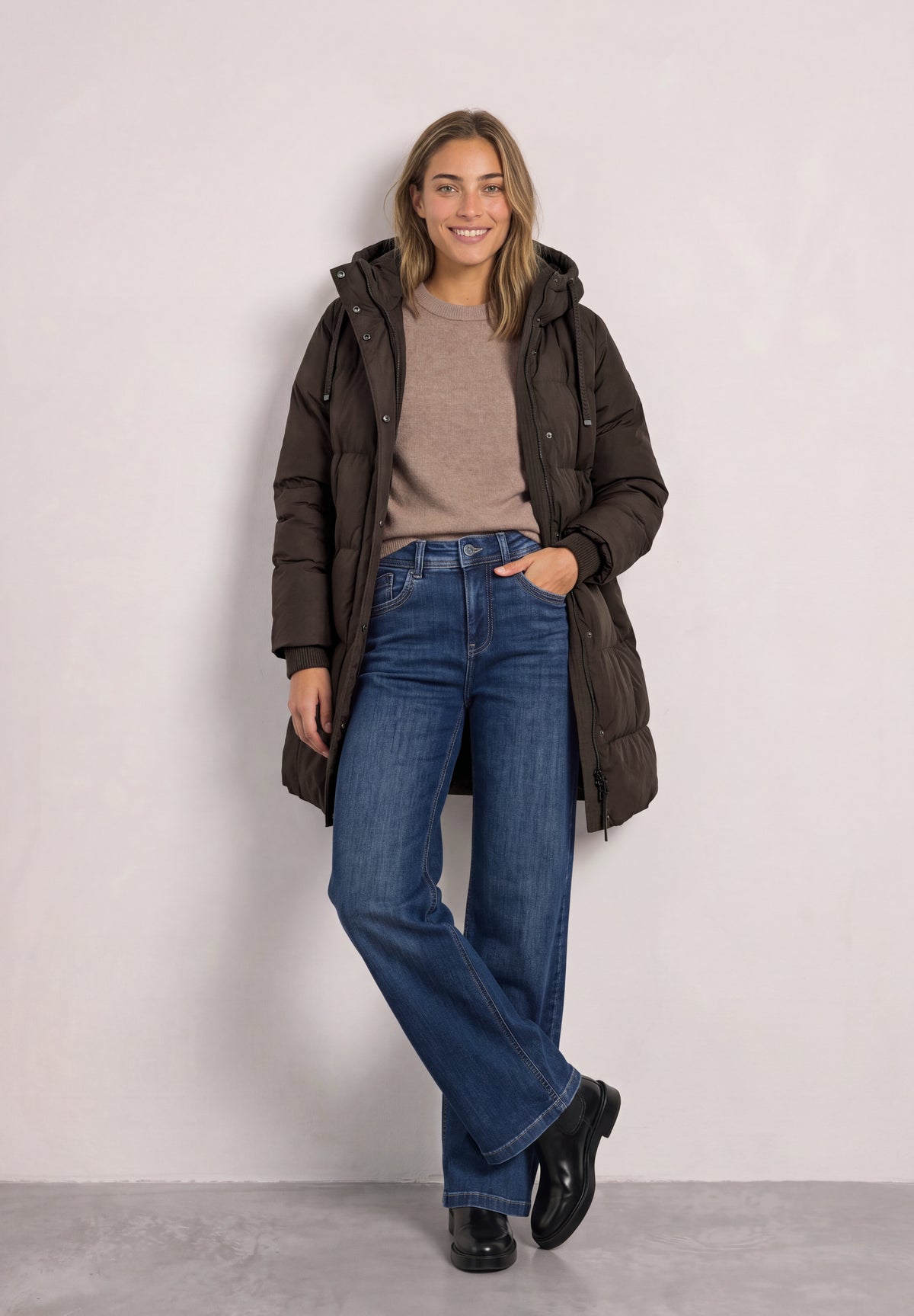 Street One Damen lange Steppjacke mit Kapuze - Rotbraun auburn brown