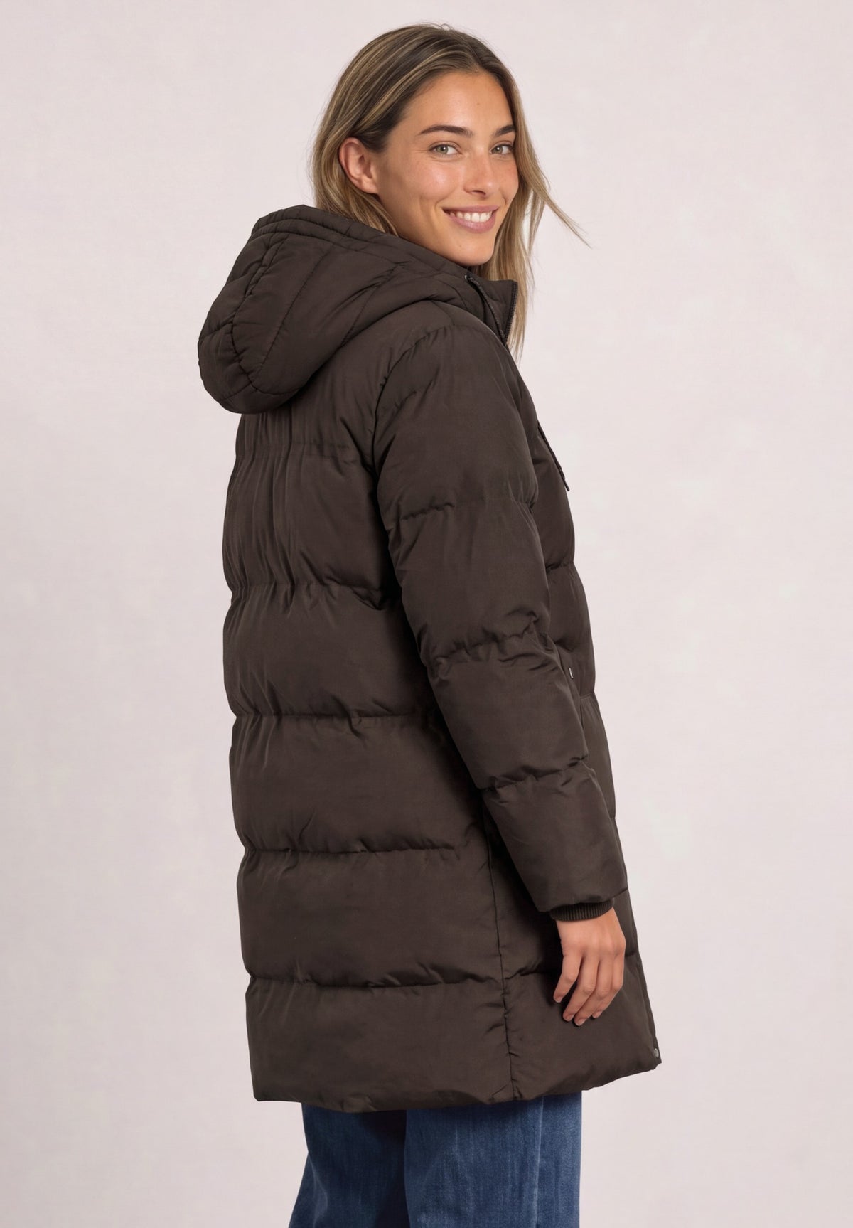 Street One Damen lange Steppjacke mit Kapuze - Rotbraun auburn brown