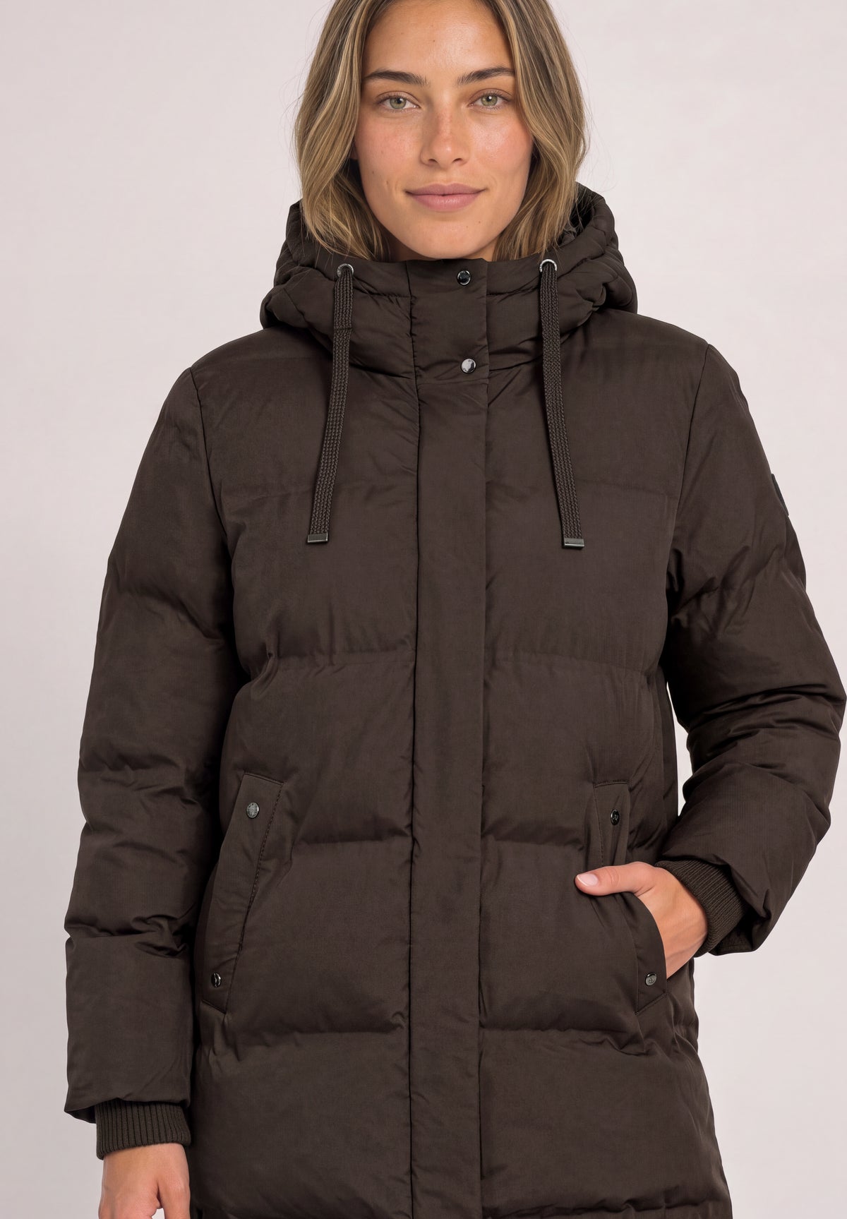 Street One Damen lange Steppjacke mit Kapuze - Rotbraun auburn brown