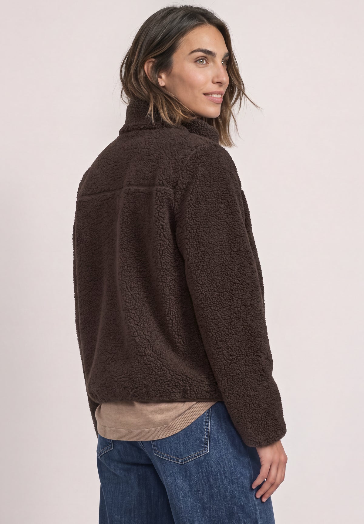 Street One Damen Teddy-Jacke mit Stehkragen und Reißverschluss - Rotbraun auburn brown