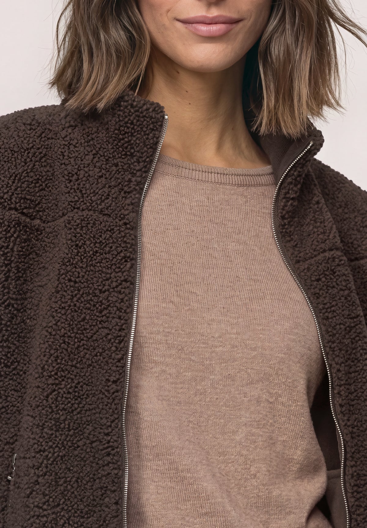 Street One Damen Teddy-Jacke mit Stehkragen und Reißverschluss - Rotbraun auburn brown