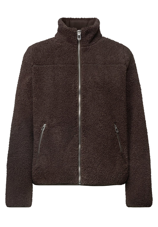 Street One Damen Teddy-Jacke mit Stehkragen und Reißverschluss - Rotbraun auburn brown