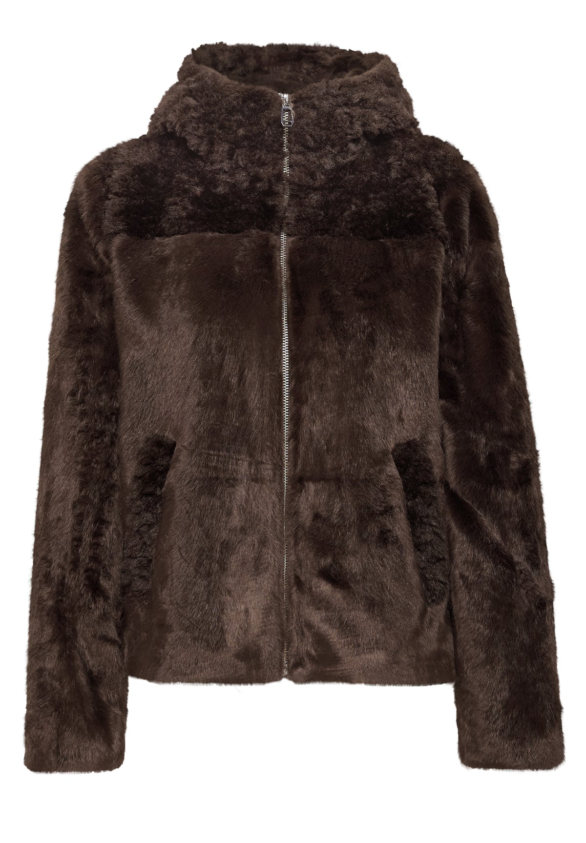 Street One Damen kurze Fake-Fur-Mix Jacke mit Kapuze - Rotbraun auburn brown