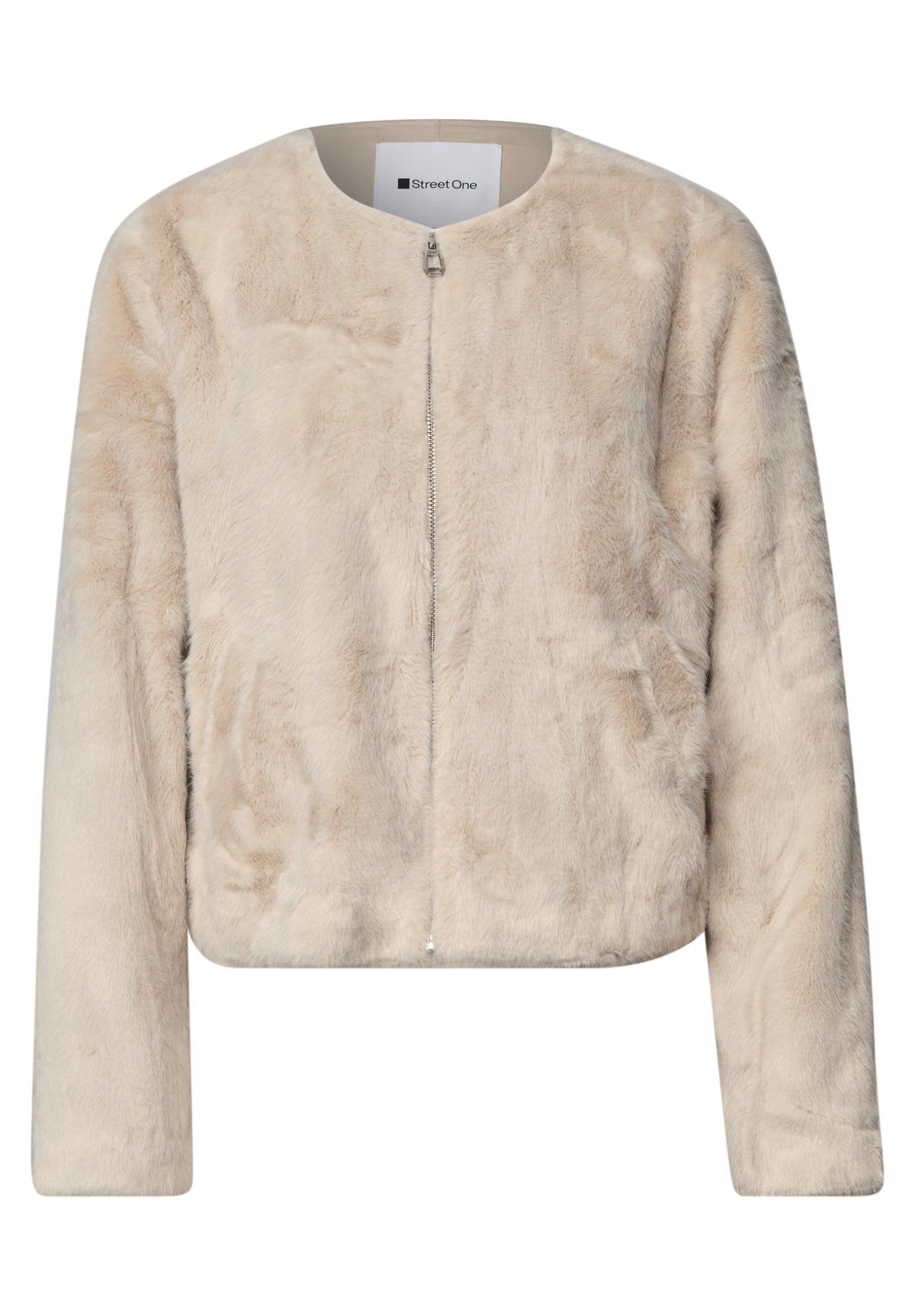 Street One Damen Fake-Fur-Jacke mit Zipper - Sandbeige clay sand