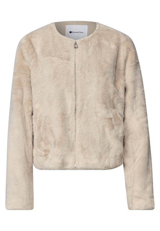 Street One Damen Fake-Fur-Jacke mit Zipper - Sandbeige clay sand