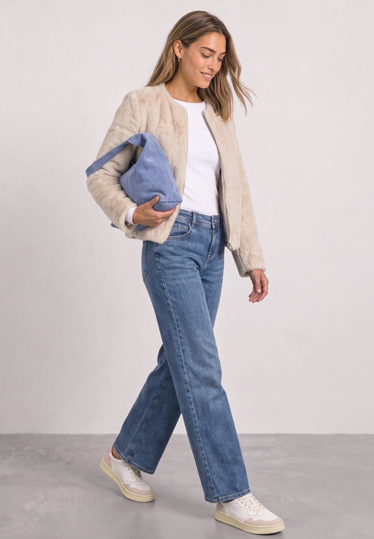 Street One Damen Fake-Fur-Jacke mit Zipper - Sandbeige clay sand