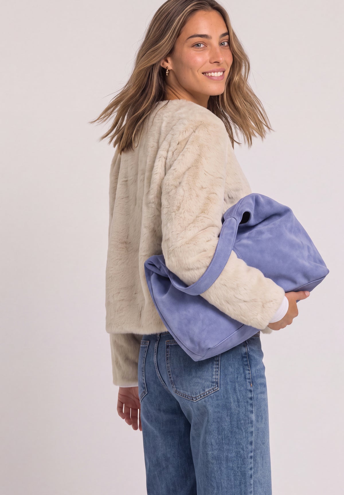 Street One Damen Fake-Fur-Jacke mit Zipper - Sandbeige clay sand