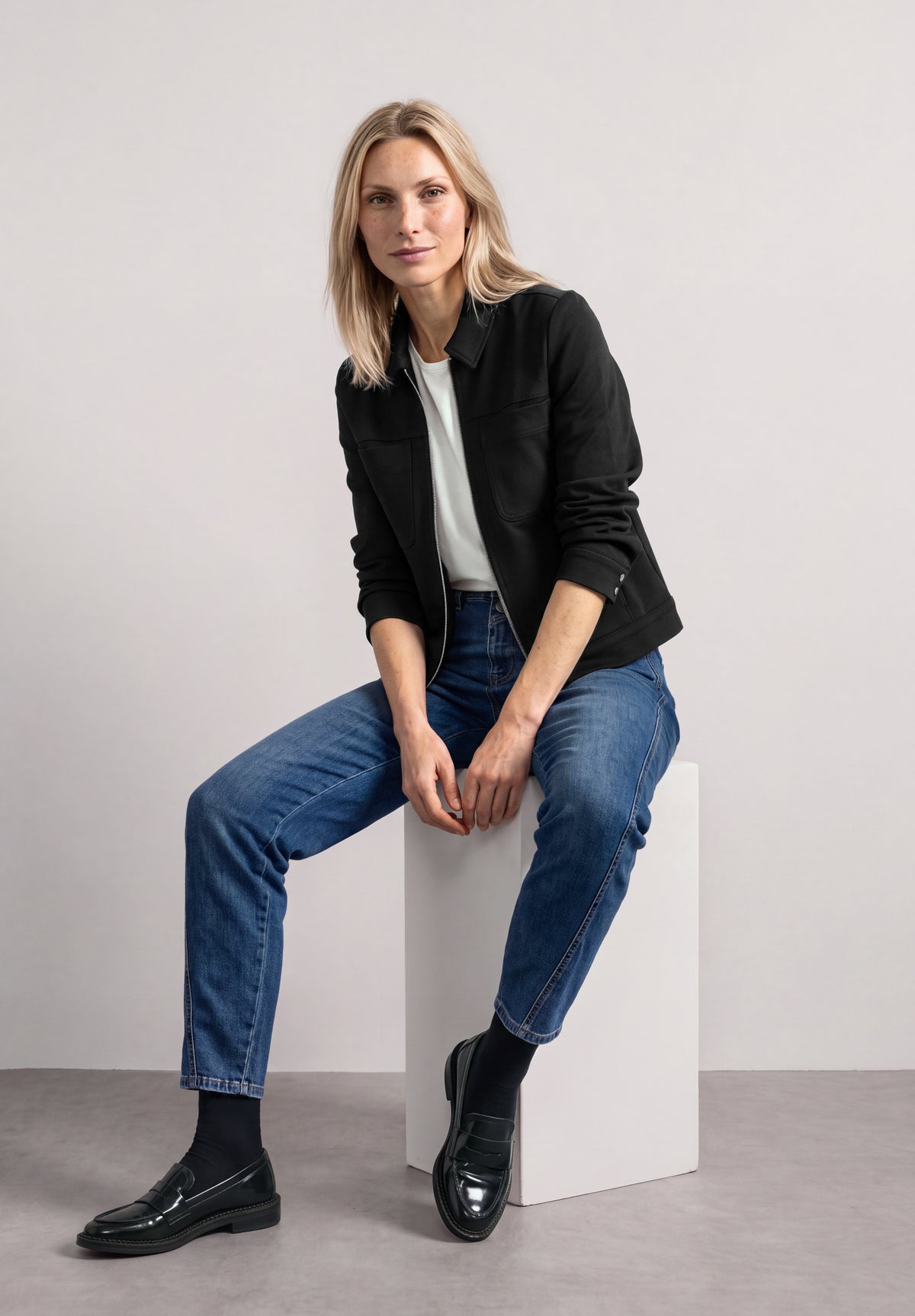 Street One Damen Jacke mit Hemdkragen und Brusttaschen - Schwarz Black