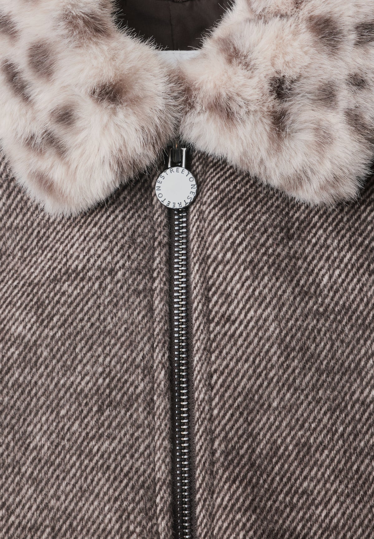 Street One Damen Jacke mit Wollanteil und Fake-Fur-Kragen - Dunkelbraun black coffee
