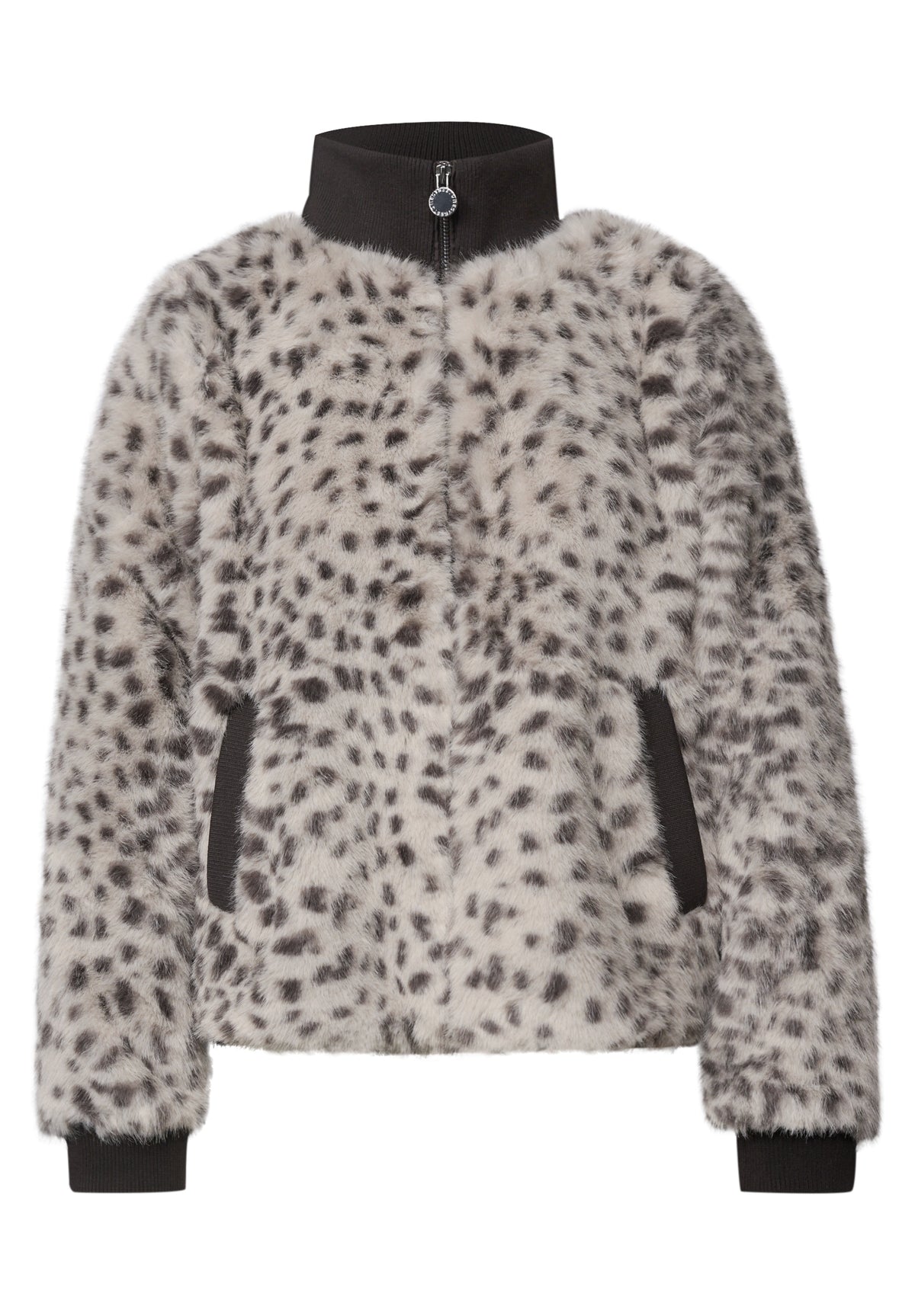 Street One Damen Fake-Fur-Jacke mit Animal Print - Dunkelbraun black coffee