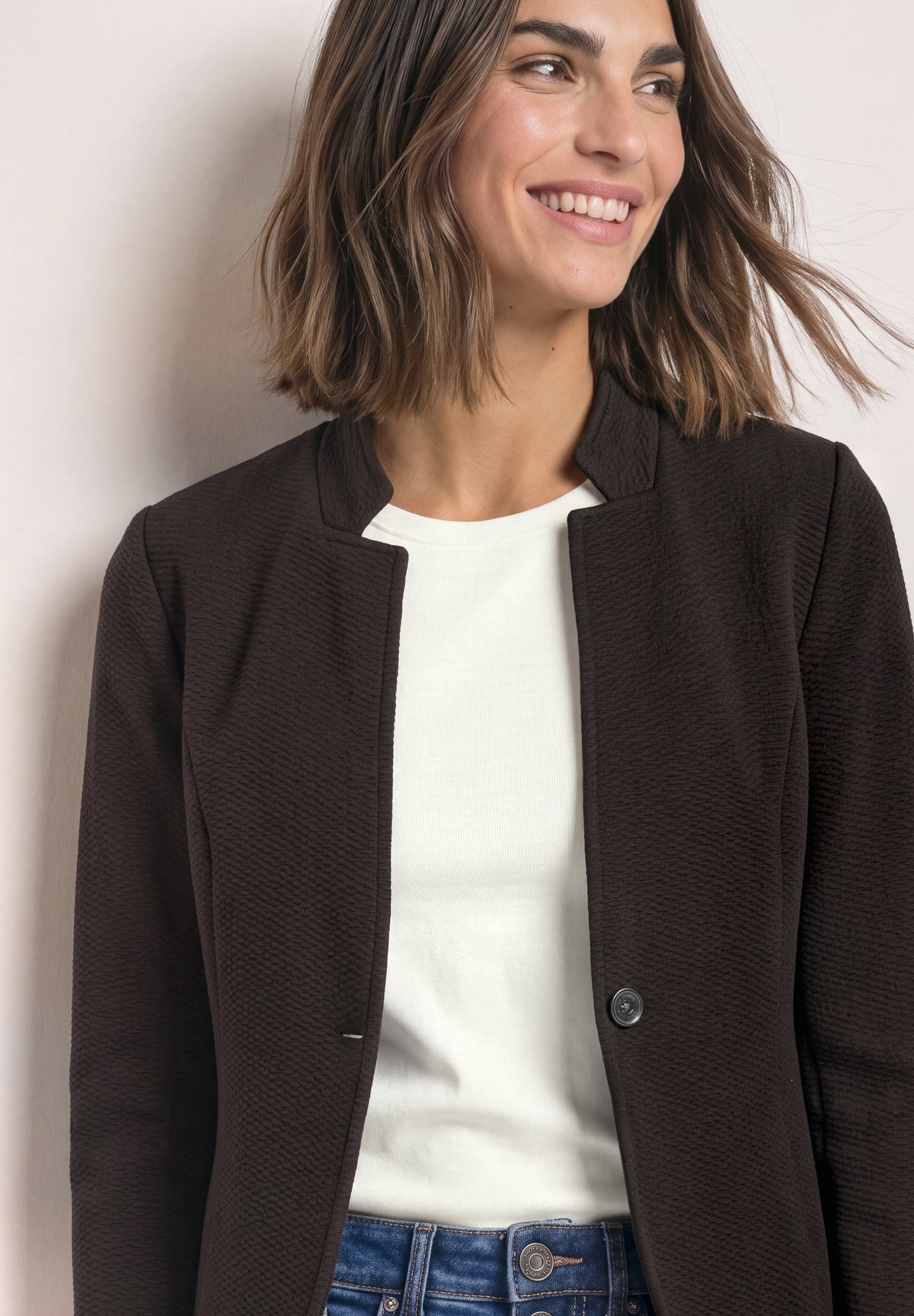 Street One Damen Jerseyblazer mit Struktur - Dunkelbraun black coffee
