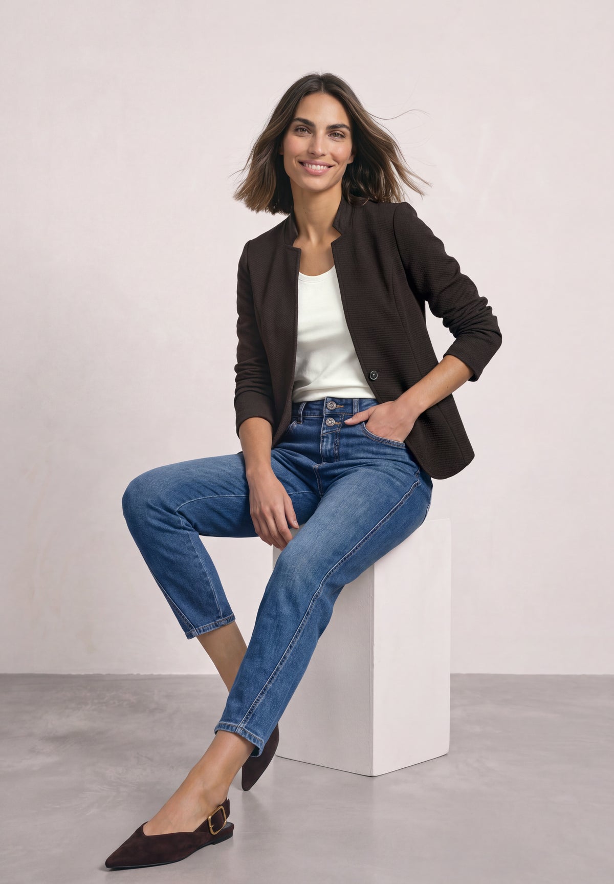 Street One Damen Jerseyblazer mit Struktur - Dunkelbraun black coffee