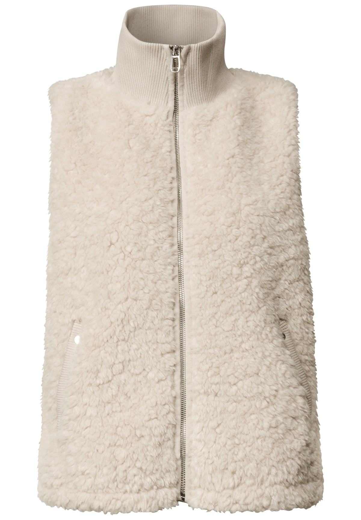 Street One Damen Teddy-Weste mit Strickdetails - Sandbeige smooth stone sand