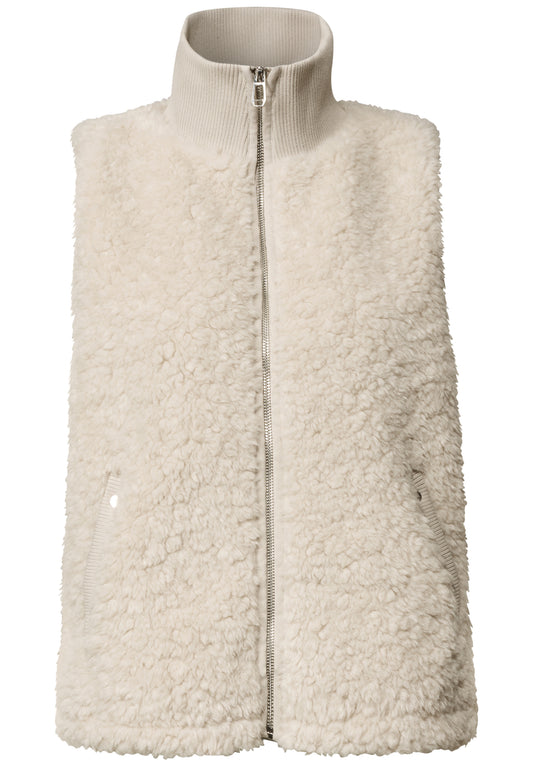 Street One Damen Teddy-Weste mit Strickdetails - Sandbeige smooth stone sand