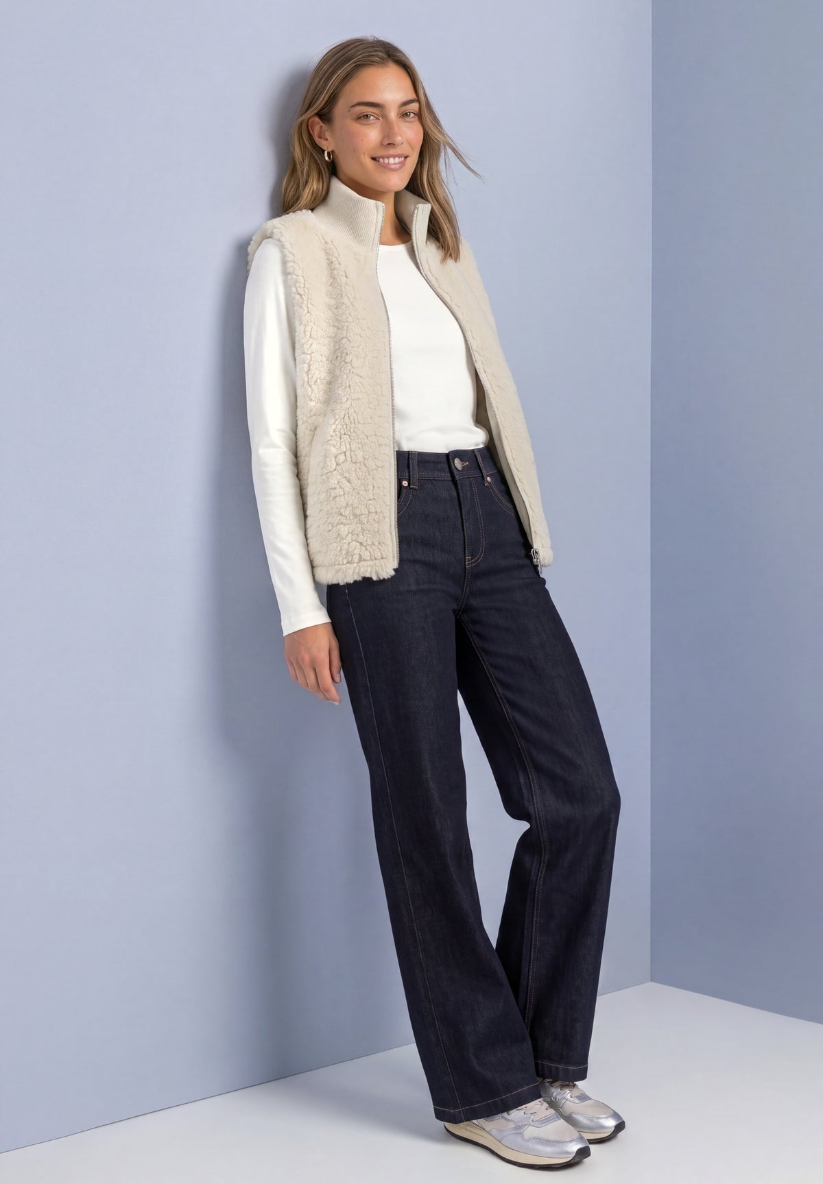Street One Damen Teddy-Weste mit Strickdetails - Sandbeige smooth stone sand