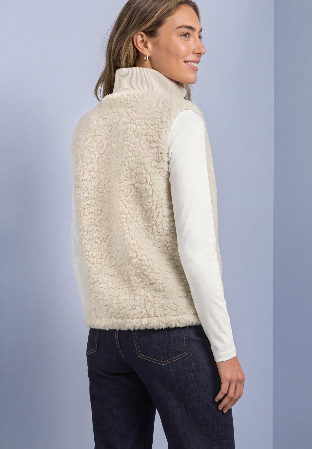 Street One Damen Teddy-Weste mit Strickdetails - Sandbeige smooth stone sand