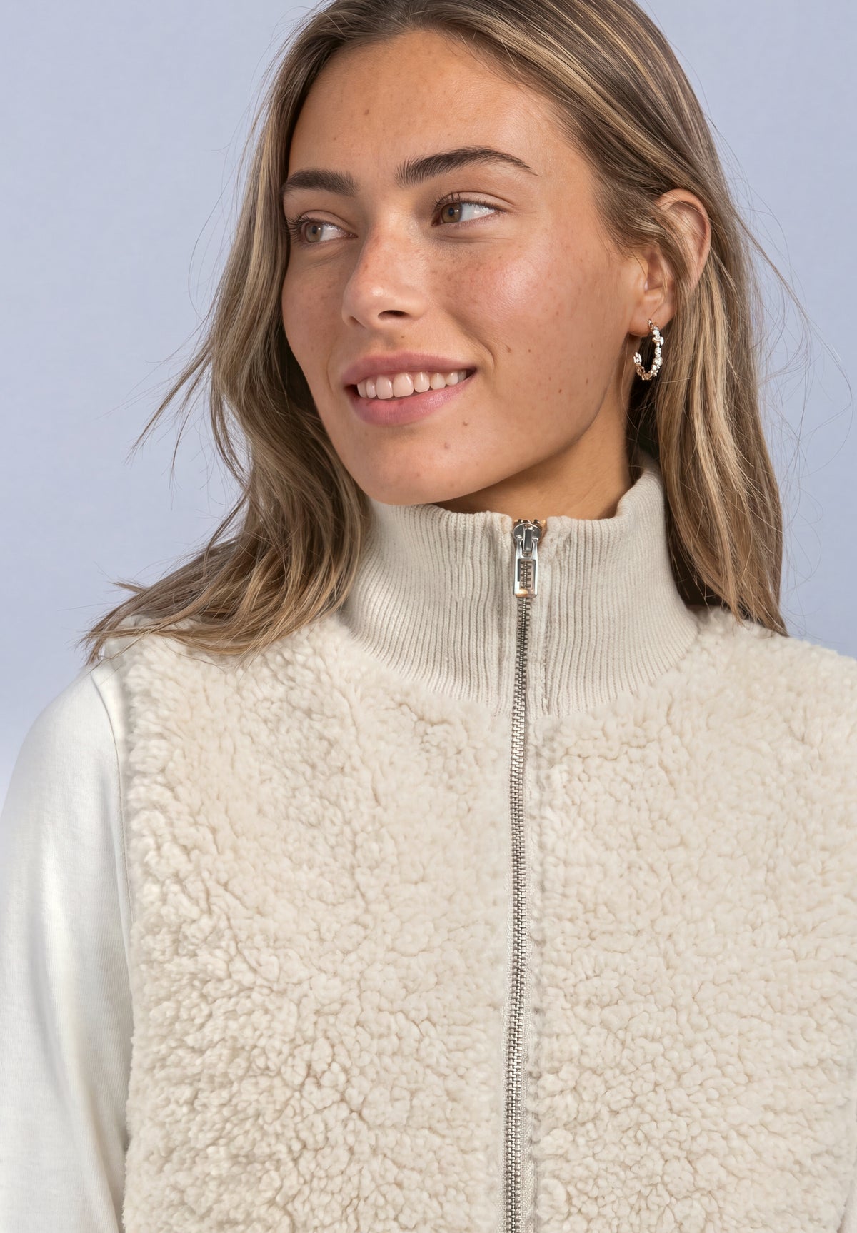 Street One Damen Teddy-Weste mit Strickdetails - Sandbeige smooth stone sand