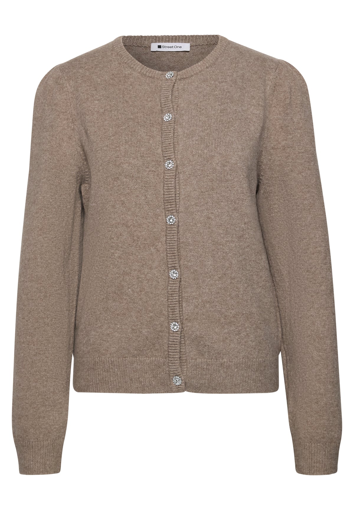 Street One Damen Langarm Cardigan mit Rundhals - Bernstein meliert sanded amber mel.
