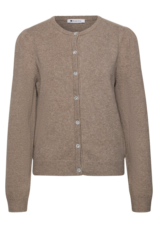 Street One Damen Langarm Cardigan mit Rundhals - Bernstein meliert sanded amber mel.