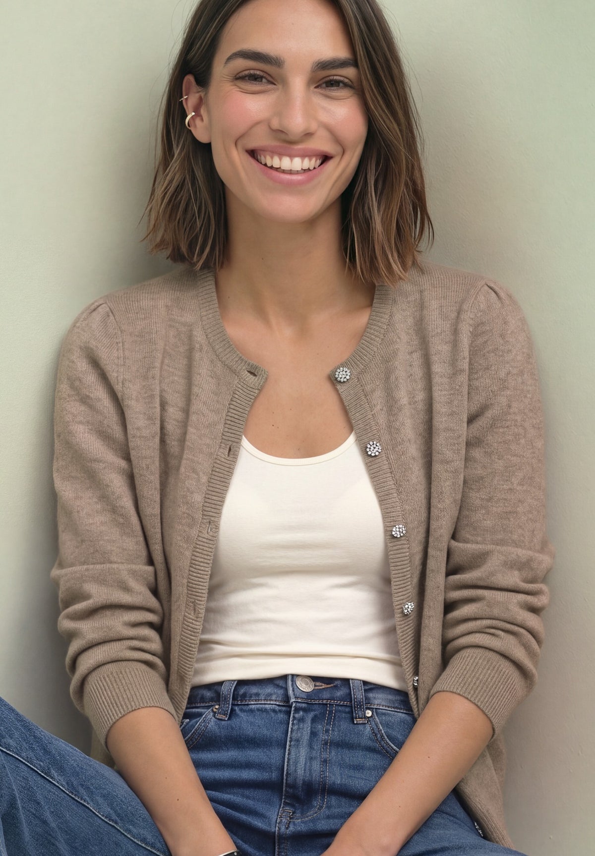 Street One Damen Langarm Cardigan mit Rundhals - Bernstein meliert sanded amber mel.