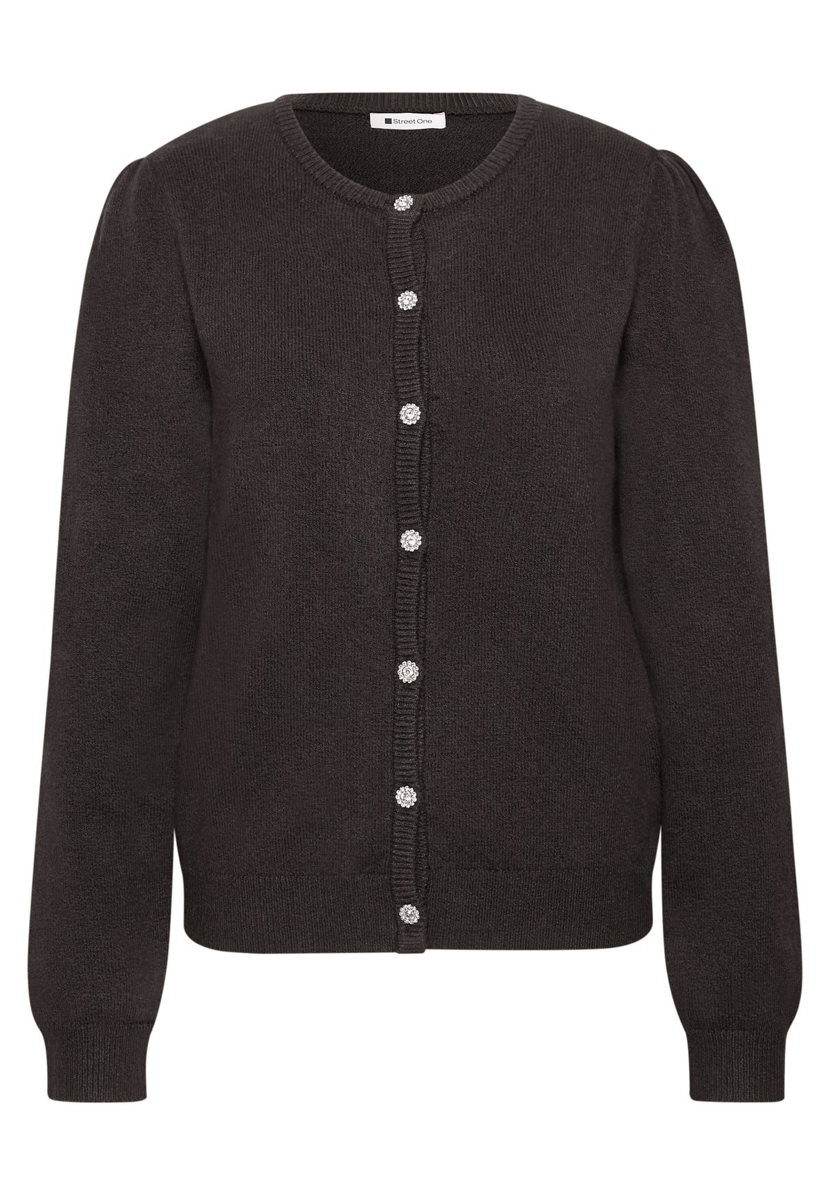 Street One Damen Langarm Cardigan mit Rundhals und Knöpfen - Dunkelbraun meliert black coffee mel.