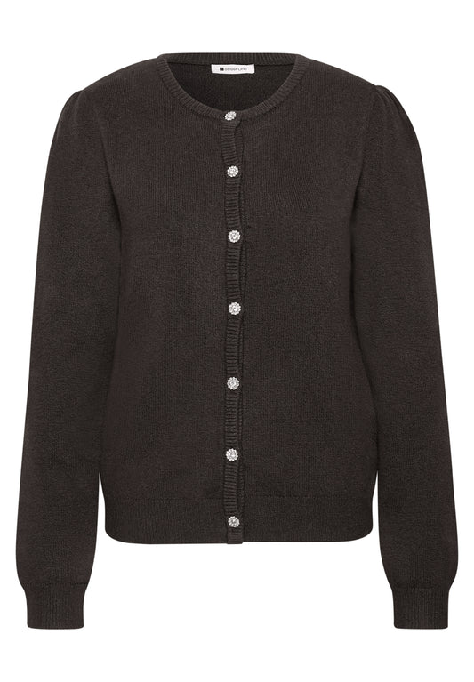 Street One Damen Langarm Cardigan mit Rundhals und Knöpfen - Dunkelbraun meliert black coffee mel.