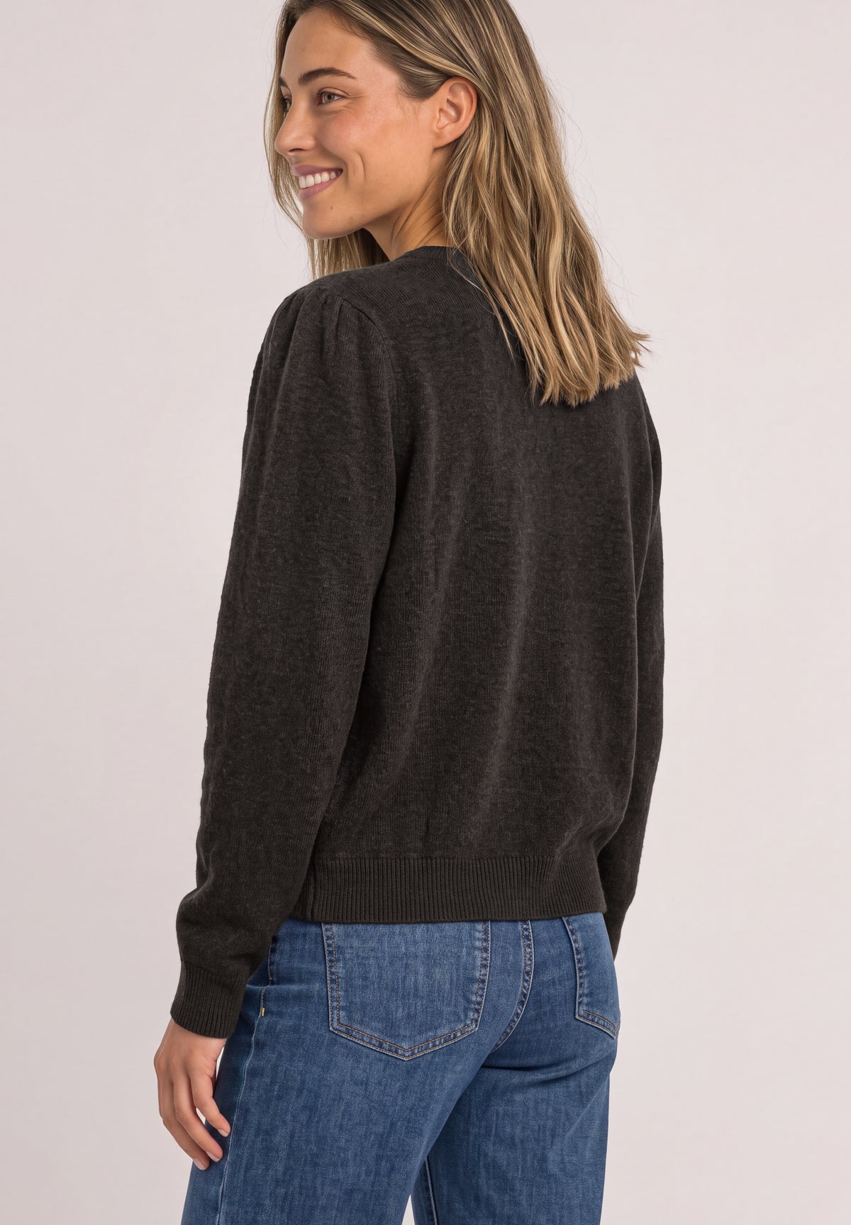 Street One Damen Langarm Cardigan mit Rundhals und Knöpfen - Dunkelbraun meliert black coffee mel.