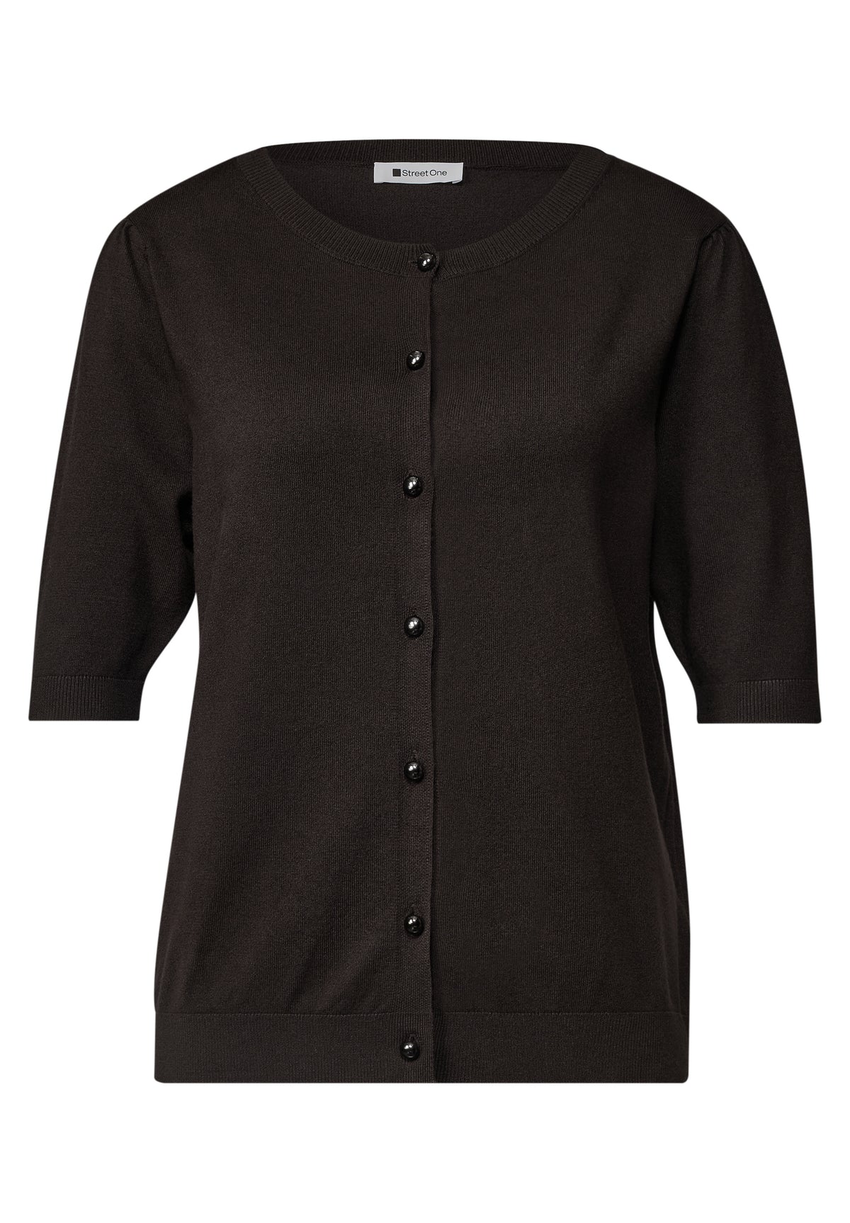 Street One Damen Kurzarm Cardigan mit Rundhals und Knöpfen - Dunkelbraun black coffee