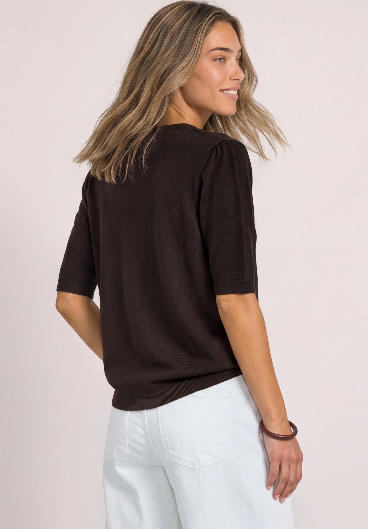 Street One Damen Kurzarm Cardigan mit Rundhals und Knöpfen - Dunkelbraun black coffee