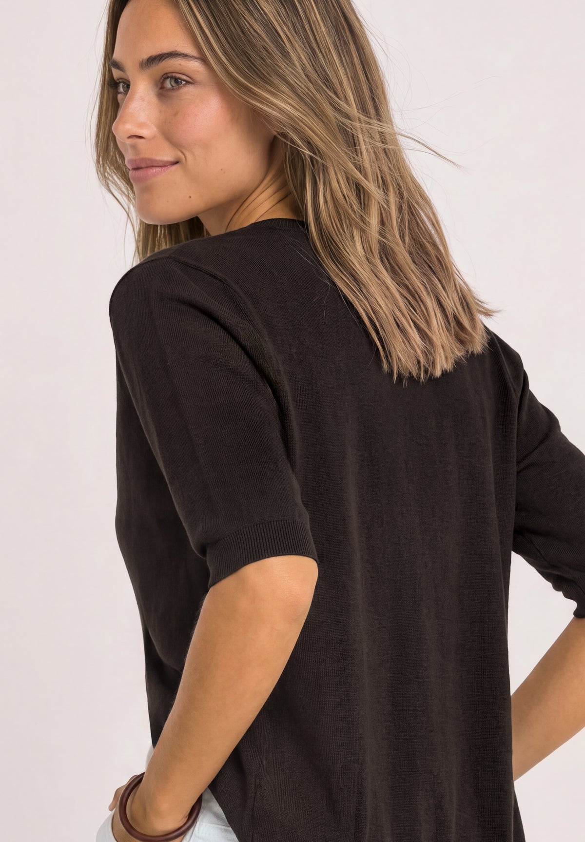 Street One Damen Kurzarm Cardigan mit Rundhals und Knöpfen - Dunkelbraun black coffee