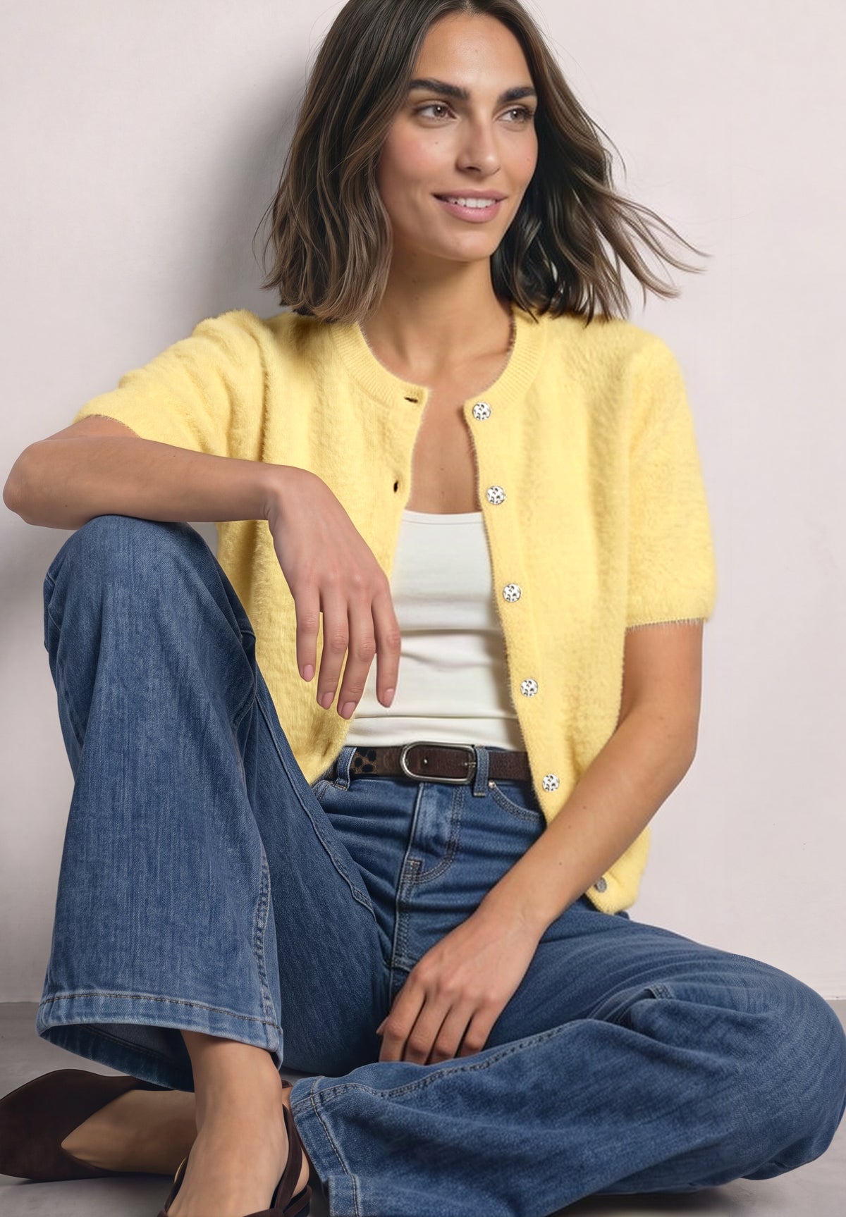 Street One Damen Kurzarm-Cardigan mit Rundhals - Gelb sunbeam yellow