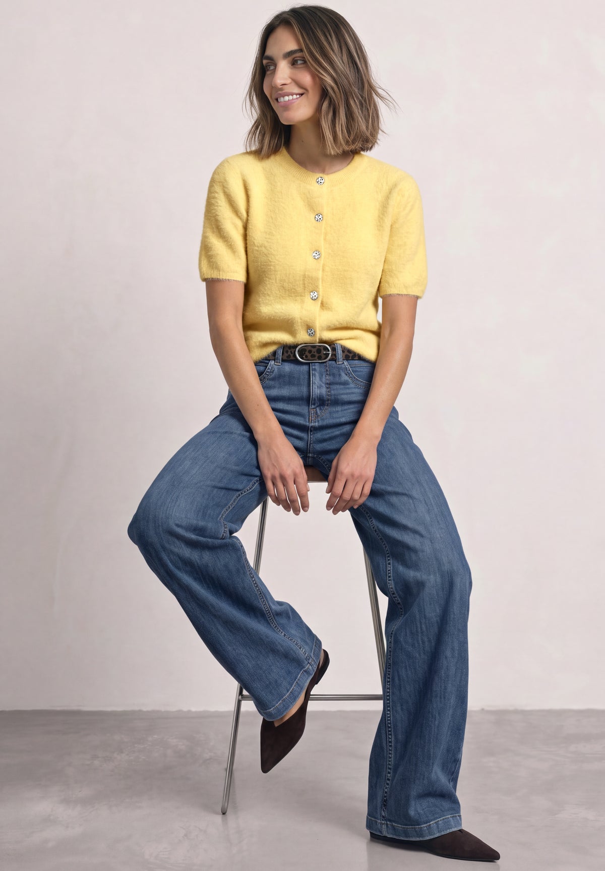 Street One Damen Kurzarm-Cardigan mit Rundhals - Gelb sunbeam yellow