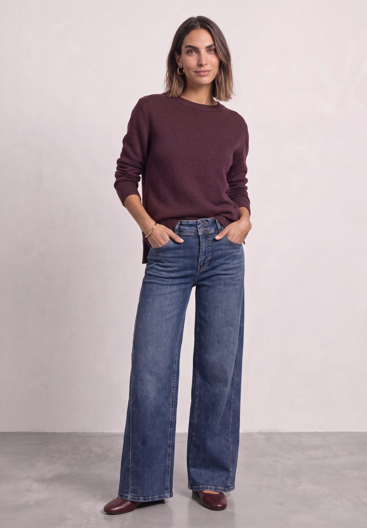 Street One Damen Langarmpullover mit U-Boot-Ausschnitt - Rot meliert rustic rouge mel.