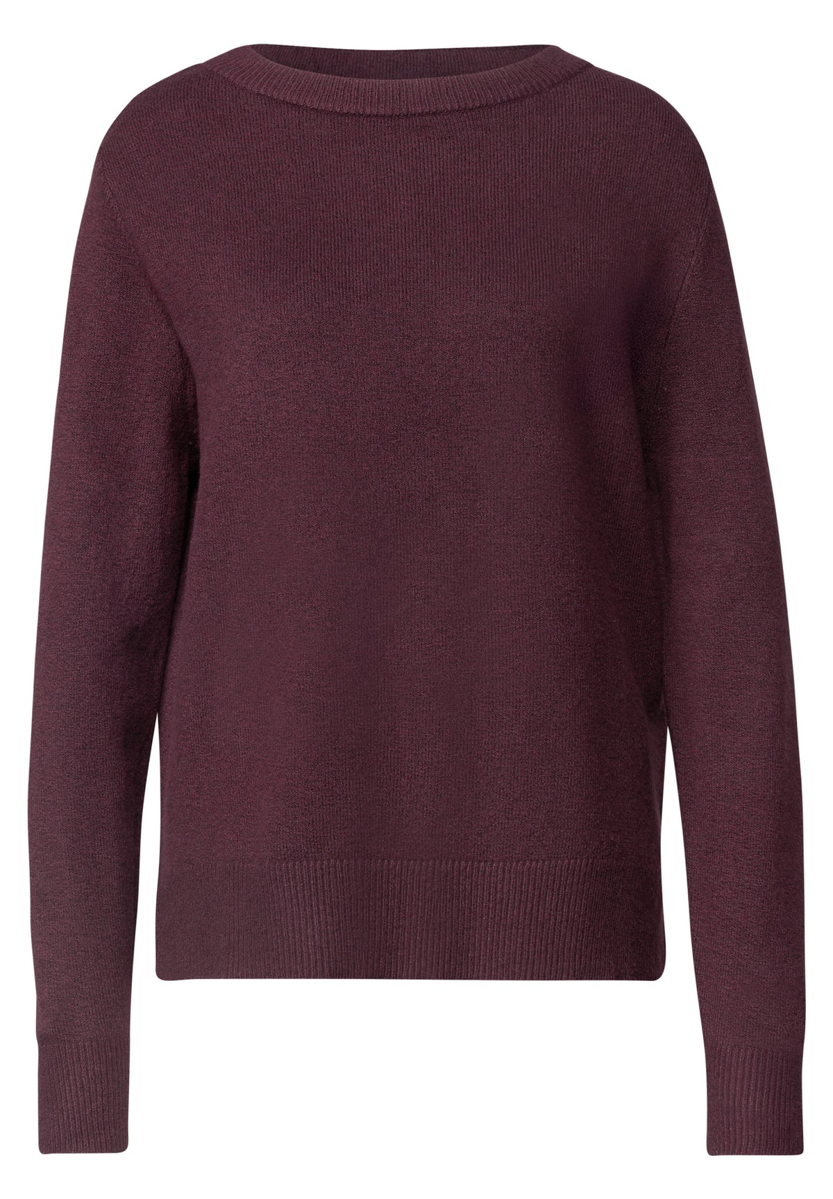 Street One Damen Langarmpullover mit U-Boot-Ausschnitt - Rot meliert rustic rouge mel.