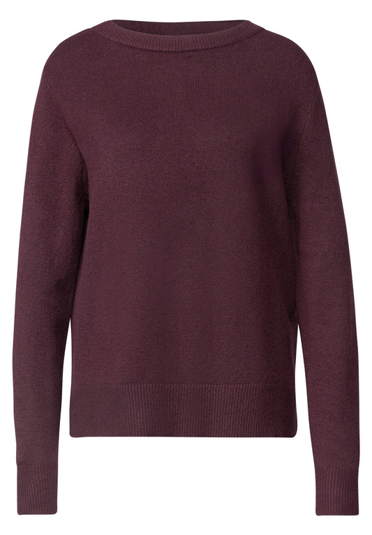 Street One Damen Langarmpullover mit U-Boot-Ausschnitt - Rot meliert rustic rouge mel.