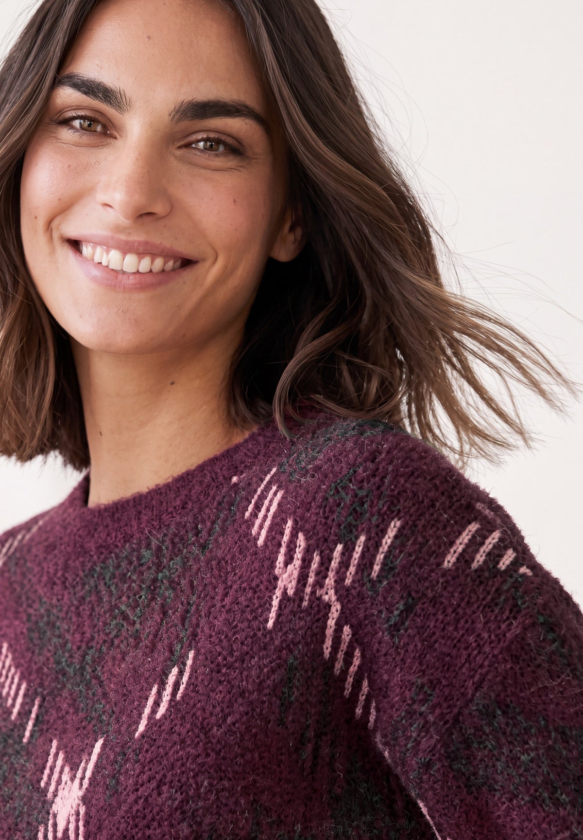 Street One Damen Kurzarm-Pullover mit Karomuster - Rot rustic rouge