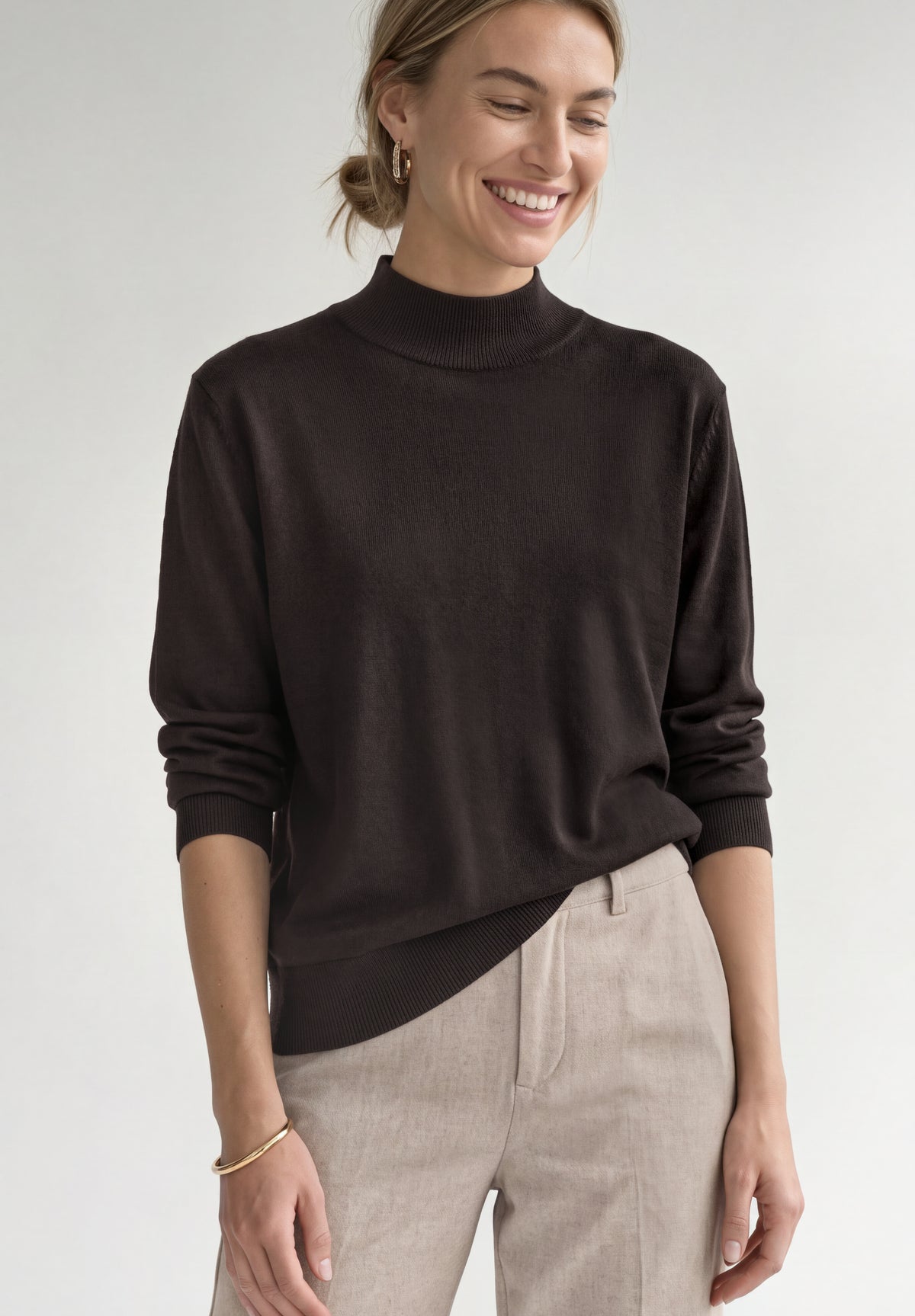 Street One Damen Basic Pullover mit Turtle Neck - Dunkelbraun black coffee